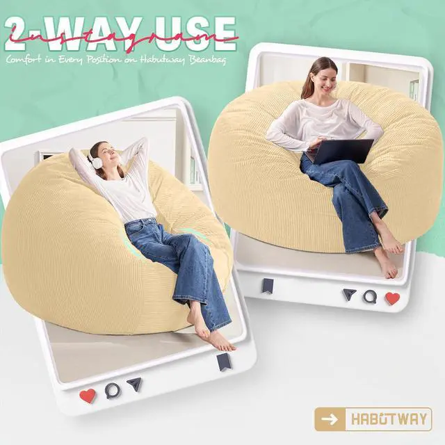 Alt view image 3 of 6 - 6FT Bean Bag Chair,Giant Bean Bag Chairs for Adults,Big Bean Bags with Memory Foam Filled, Large Beanbag Chairs with Soft Corduroy Cover