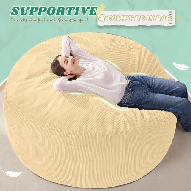 Alt view image 5 of 6 - 6FT Bean Bag Chair,Giant Bean Bag Chairs for Adults,Big Bean Bags with Memory Foam Filled, Large Beanbag Chairs with Soft Corduroy Cover