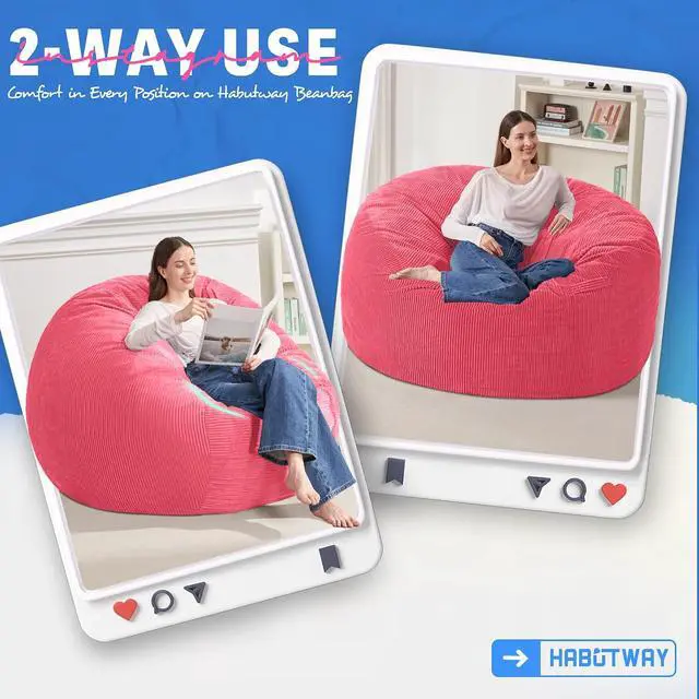 Alt view image 3 of 6 - 3FT Bean Bag Chair,Giant Bean Bag Chairs for Adults,Big Bean Bags with Memory Foam Filled, Large Beanbag Chairs with Soft Corduroy Cover
