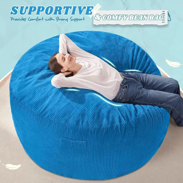Alt view image 5 of 6 - 5FT Bean Bag Chair,Giant Bean Bag Chairs for Adults,Big Bean Bags with Memory Foam Filled, Large Beanbag Chairs with Soft Corduroy Cover-Blue