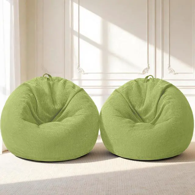 Alt view image 3 of 7 - 2Pcs of 2FT Bean Bag Chair,Giant Bean Bag Chairs for Teens Adults,Big Bean Bags with Memory Foam Filled, Large Beanbag Chairs with Soft Corduroy Cover-Green