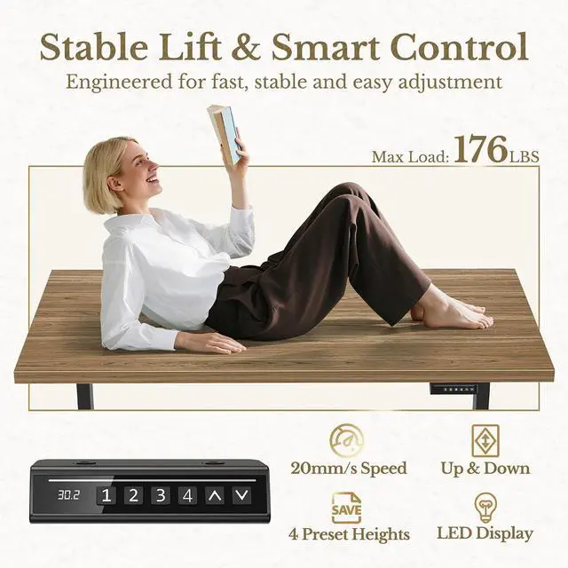 Alt view image 7 of 7 - 70 Inch Executive Standing Desk with File Cabinet, L Shaped Electric Height Adjustable Desk with AC/USB and Privacy Panel, Computer Corner Table for Home Office, Natural Oak