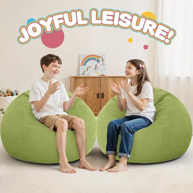 Alt view image 6 of 7 - 2Pcs of 2FT Bean Bag Chair,Giant Bean Bag Chairs for Teens Adults,Big Bean Bags with Memory Foam Filled, Large Beanbag Chairs with Soft Corduroy Cover-Green