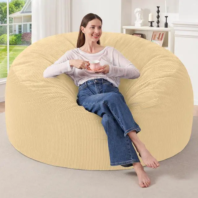 Main image of 5FT Bean Bag Chair,Giant Bean Bag Chairs for Adults,Big Bean Bags with Memory Foam Filled, Large Beanbag Chairs with Soft Corduroy Cover-Khaki