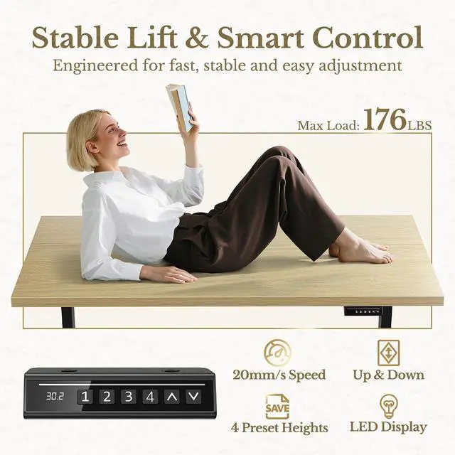 Alt view image 7 of 7 - Standing Desk with File Cabinet, 70 Inch L Shaped Electric Height Adjustable Executive Desk with AC/USB and Privacy Panel, Computer Corner Table for Home Office, Light Walnut