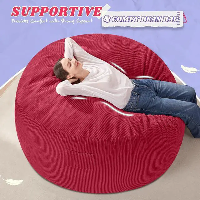 Alt view image 5 of 6 - 4FT Bean Bag Chair,Giant Bean Bag Chairs for Adults,Big Bean Bags with Memory Foam Filled, Large Beanbag Chairs with Soft Corduroy Cover-RED