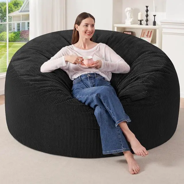 Main image of 5FT Bean Bag Chair,Giant Bean Bag Chairs for Adults,Big Bean Bags with Memory Foam Filled, Large Beanbag Chairs with Soft Corduroy Cover-Black