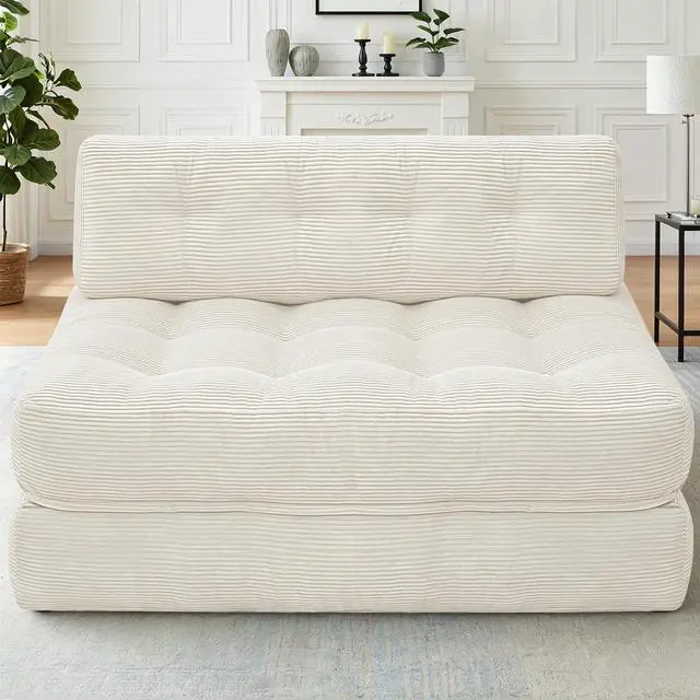 Main image of Folding Sofa Bed, Foldable Floor Sofa Lounge w/Dual-Pillow & Handle, Convertible Sleeper Chair Bed w/Back Support for Living Room, Bedroom, Apartment, Office, Beige, Full