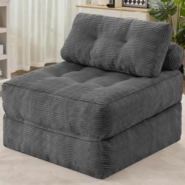 Main image of Folding Sofa Bed, Convertible Sleeper Chair Bed w/Dual-Pillow & Handle, Foldable Floor Sofa Lounge w/Back Support for Living Room, Bedroom, Apartment, Office, Single, Grey