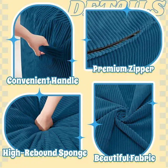 Alt view image 6 of 6 - 4FT Bean Bag Chair,Giant Bean Bag Chairs for Adults,Big Bean Bags with Memory Foam Filled, Large Beanbag Chairs with Soft Corduroy Cover-Dark Blue