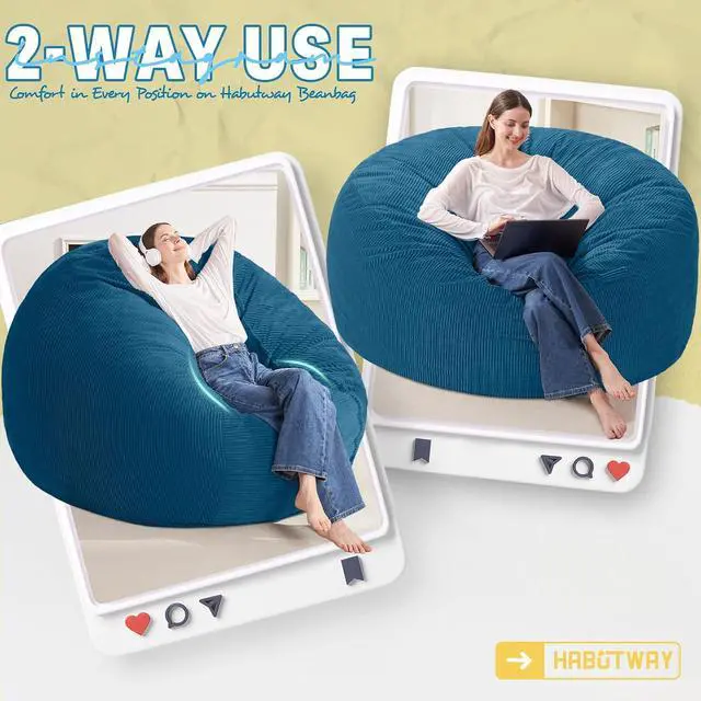 Alt view image 3 of 6 - 6FT Bean Bag Chair,Giant Bean Bag Chairs for Adults,Big Bean Bags with Memory Foam Filled, Large Beanbag Chairs with Soft Corduroy Cover