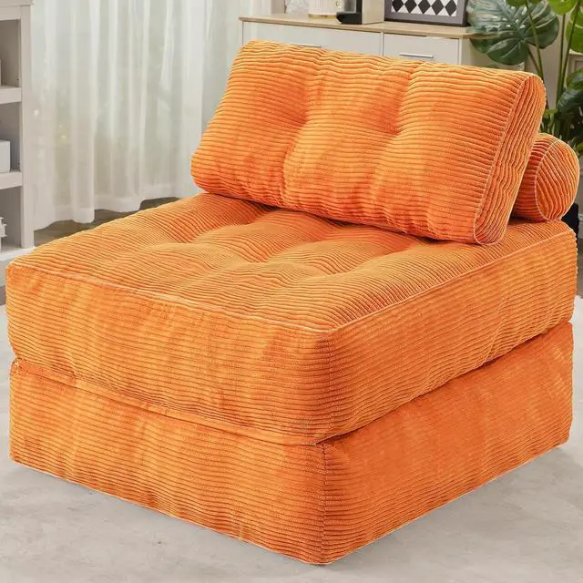 Main image of Folding Sofa Bed, Convertible Sleeper Chair Bed w/Dual-Pillow & Handle, Foldable Floor Sofa Lounge w/Back Support for Living Room, Bedroom, Apartment, Office, Single, Orange