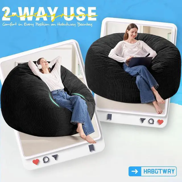 Alt view image 3 of 6 - 6FT Bean Bag Chair,Giant Bean Bag Chairs for Adults,Big Bean Bags with Memory Foam Filled, Large Beanbag Chairs with Soft Corduroy Cover