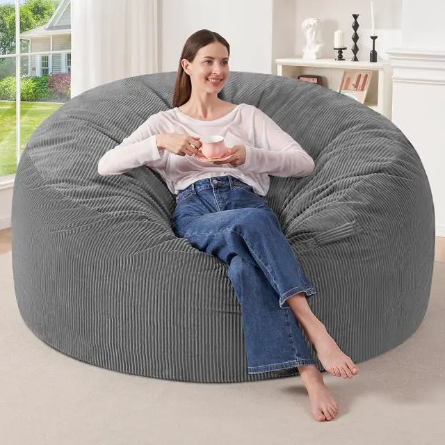 Main image of 5FT Bean Bag Chair,Giant Bean Bag Chairs for Adults,Big Bean Bags with Memory Foam Filled, Large Beanbag Chairs with Soft Corduroy Cover-Grey