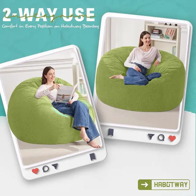 Alt view image 3 of 6 - 3FT Bean Bag Chair,Giant Bean Bag Chairs for Adults,Big Bean Bags with Memory Foam Filled, Large Beanbag Chairs with Soft Corduroy Cover