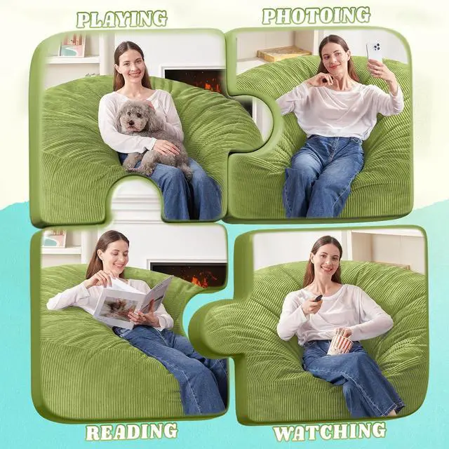 Alt view image 4 of 6 - 3FT Bean Bag Chair,Giant Bean Bag Chairs for Adults,Big Bean Bags with Memory Foam Filled, Large Beanbag Chairs with Soft Corduroy Cover