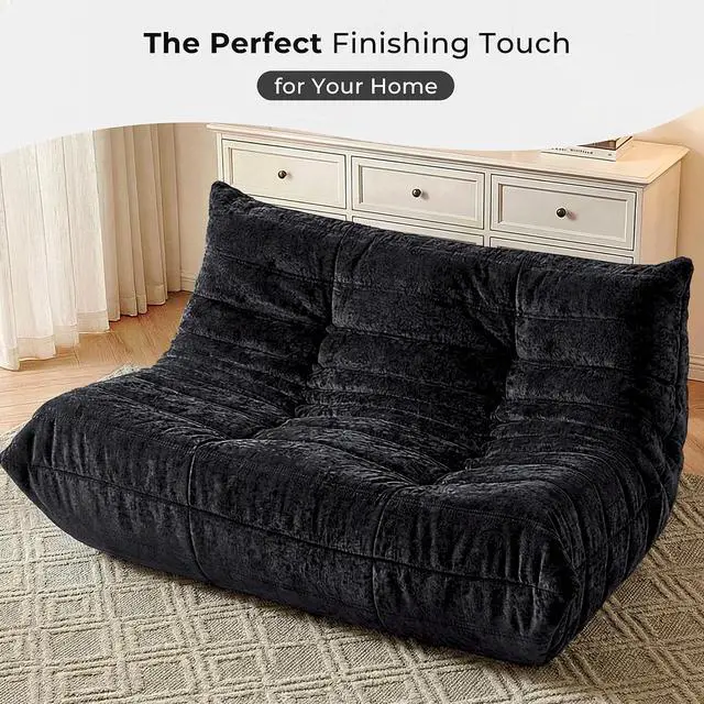 Alt view image 5 of 7 - Bean Bag Chair, Giant Bean Bag Chairs for Adults, Loveseat Fireside Chair, 2 Seater Lazy Bean Bag Sofa Memory Foam Couch for Living Room, Bedroom, Office (Black)