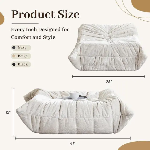 Alt view image 2 of 7 - Bean Bag Ottoman,Foot Rest,Fireside Chair Memory Foam Lazy Bean Bag Sofa for Living Room,Bedroom,Dorm,Office (Ottoman-Beige)