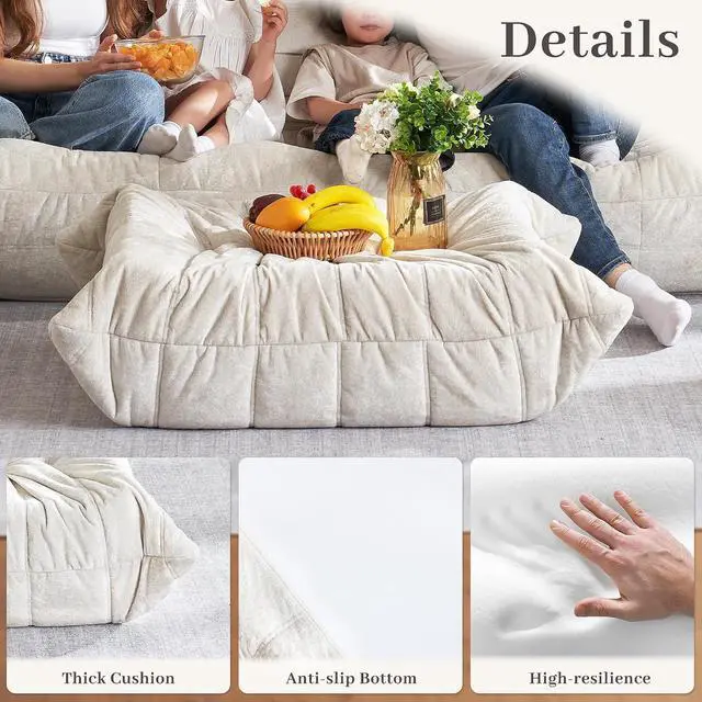 Alt view image 3 of 7 - Bean Bag Ottoman,Foot Rest,Fireside Chair Memory Foam Lazy Bean Bag Sofa for Living Room,Bedroom,Dorm,Office (Ottoman-Beige)