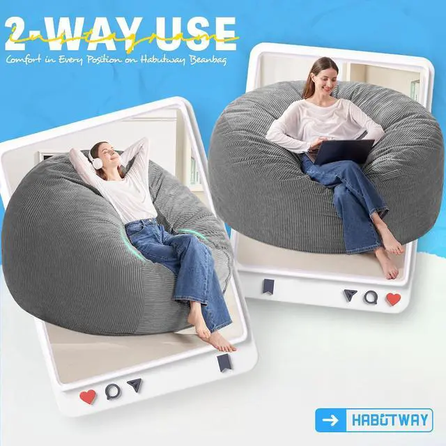 Alt view image 3 of 6 - 6FT Bean Bag Chair,Giant Bean Bag Chairs for Adults,Big Bean Bags with Memory Foam Filled, Large Beanbag Chairs with Soft Corduroy Cover