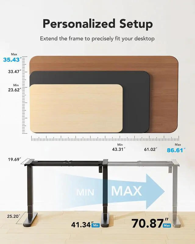 Alt view image 6 of 7 - Standing Desk Frame with 220lbs Powerful Brushless Motor, Double Crossbeam Structure, Thick Adjustable Desk Legs, for Max 35.4 x 86.6 Desktop, for Home Office, Black Frame Only