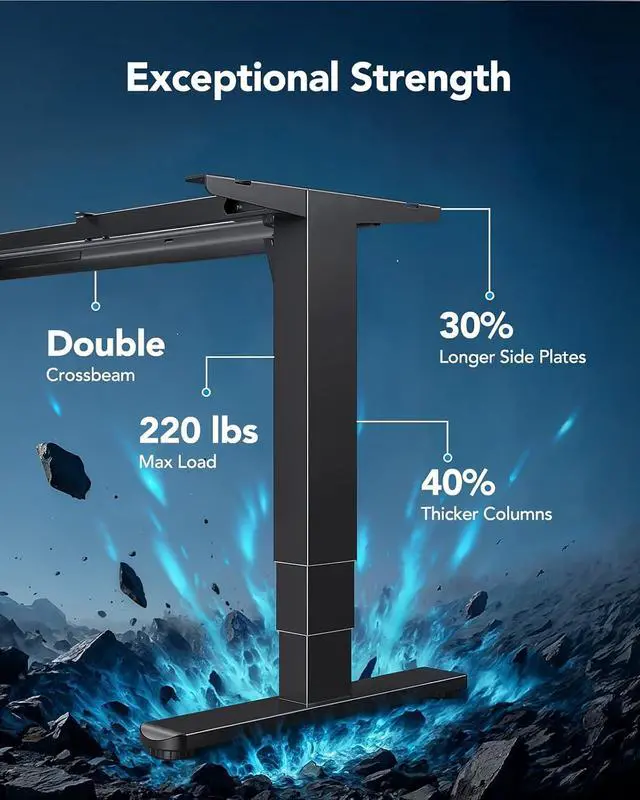 Alt view image 7 of 7 - Standing Desk Frame with 220lbs Powerful Brushless Motor, Double Crossbeam Structure, Thick Adjustable Desk Legs, for Max 35.4 x 86.6 Desktop, for Home Office, Black Frame Only