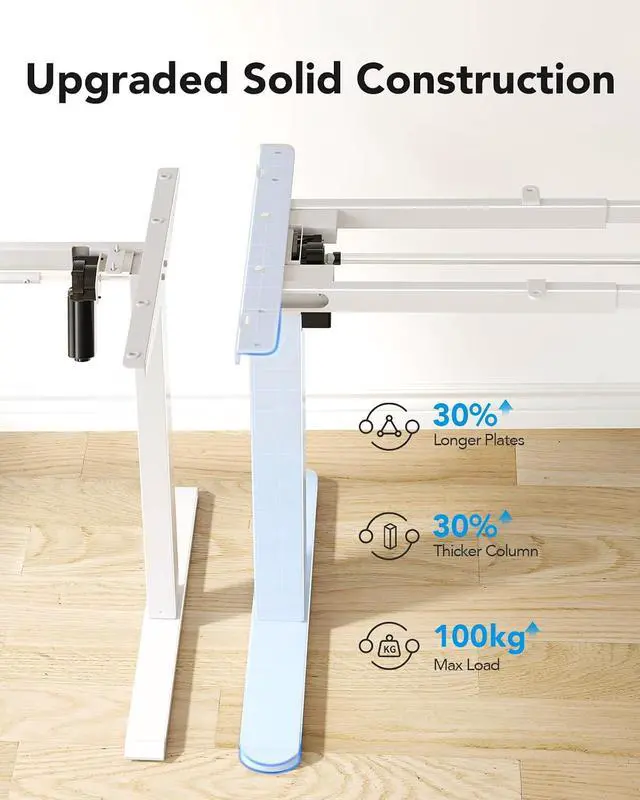 Alt view image 5 of 7 - Standing Desk Frame with 220lbs Powerful Brushless Motor, Double Crossbeam Structure, Thick Adjustable Desk Legs, for Max 35.4 x 86.6 Desktop, for Home Office, White Frame Only