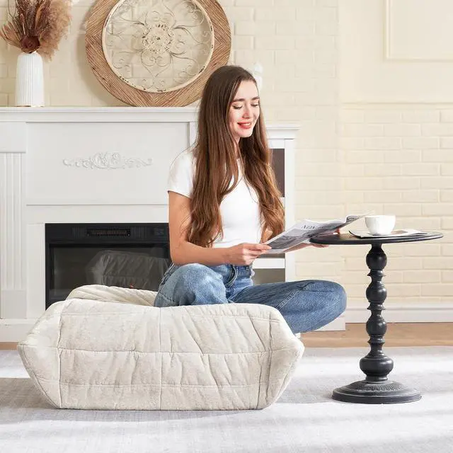 Alt view image 6 of 7 - Bean Bag Ottoman,Foot Rest,Fireside Chair Memory Foam Lazy Bean Bag Sofa for Living Room,Bedroom,Dorm,Office (Ottoman-Beige)