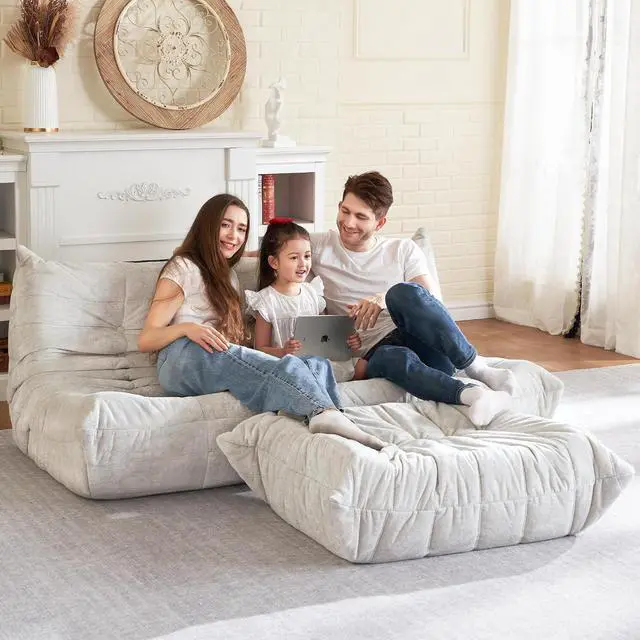 Alt view image 7 of 7 - Bean Bag Ottoman,Foot Rest,Fireside Chair Memory Foam Lazy Bean Bag Sofa for Living Room,Bedroom,Dorm,Office (Ottoman-Beige)