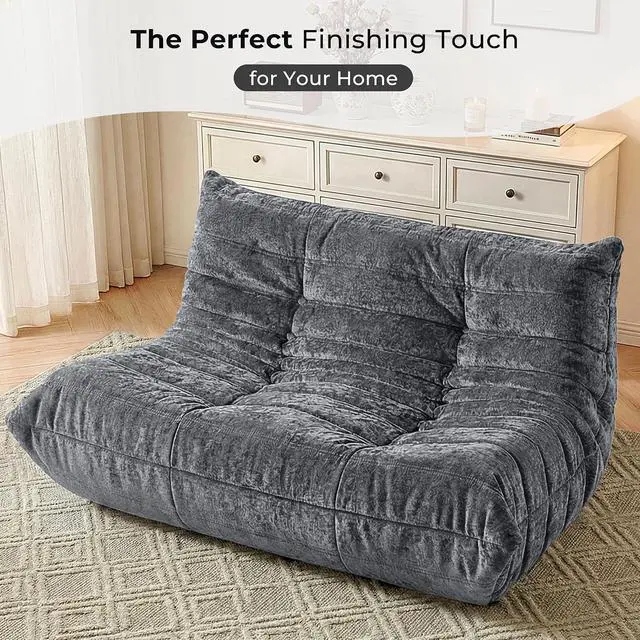 Alt view image 6 of 7 - Bean Bag Chair, Giant Bean Bag Chairs for Adults, Loveseat Fireside Chair, 2 Seater Lazy Bean Bag Sofa Memory Foam Couch for Living Room, Bedroom, Office (Grey)