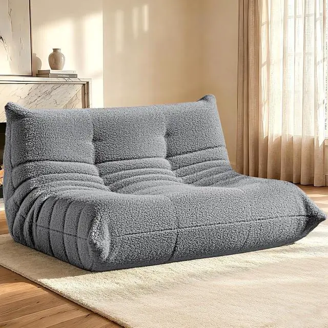 Main image of Bean Bag Chairs Fireside Lazy Floor Sofa, Soft Teddy Fleece 2 Seater Sofa with High-Resilience Foam FillingBeanbag for Living Room, Bedroom, Office (Light Gray Teddy)