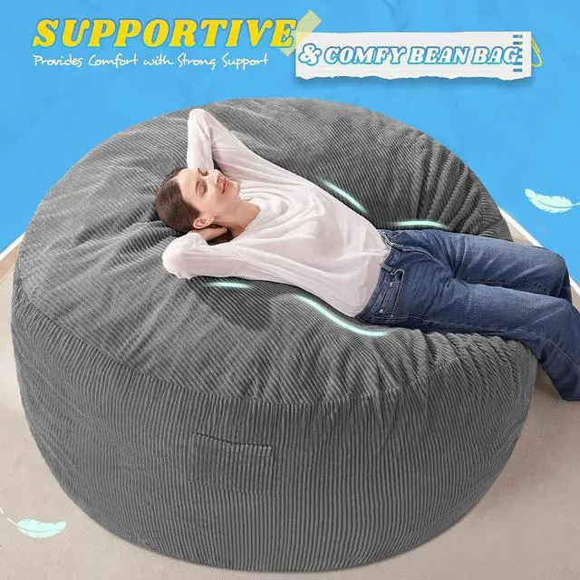 Alt view image 5 of 6 - 6FT Bean Bag Chair,Giant Bean Bag Chairs for Adults,Big Bean Bags with Memory Foam Filled, Large Beanbag Chairs with Soft Corduroy Cover