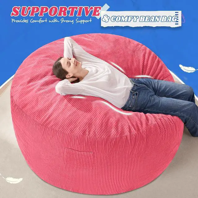Alt view image 5 of 6 - 5FT Bean Bag Chair,Giant Bean Bag Chairs for Adults,Big Bean Bags with Memory Foam Filled, Large Beanbag Chairs with Soft Corduroy Cover-Pink