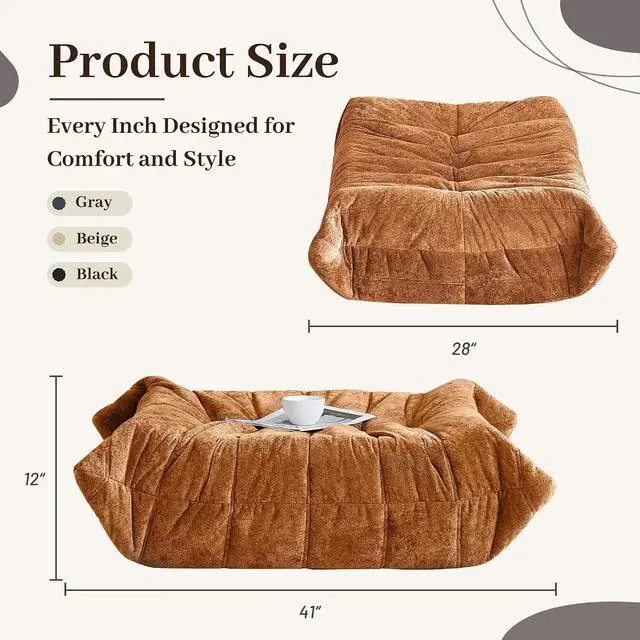 Alt view image 2 of 7 - Bean Bag Ottoman,Foot Rest,Fireside Chair Memory Foam Lazy Bean Bag Sofa for Living Room,Bedroom,Dorm,Office (Ottoman-Brown)