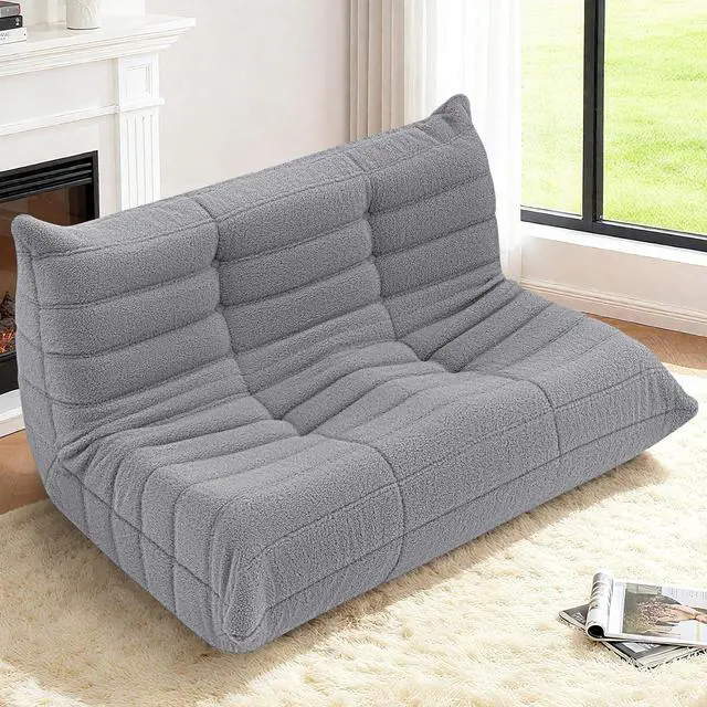 Alt view image 7 of 7 - Bean Bag Chairs Fireside Lazy Floor Sofa, Soft Teddy Fleece 2 Seater Sofa with High-Resilience Foam FillingBeanbag for Living Room, Bedroom, Office (Light Gray Teddy)
