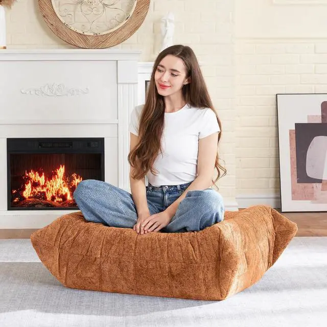 Alt view image 3 of 7 - Bean Bag Ottoman,Foot Rest,Fireside Chair Memory Foam Lazy Bean Bag Sofa for Living Room,Bedroom,Dorm,Office (Ottoman-Brown)