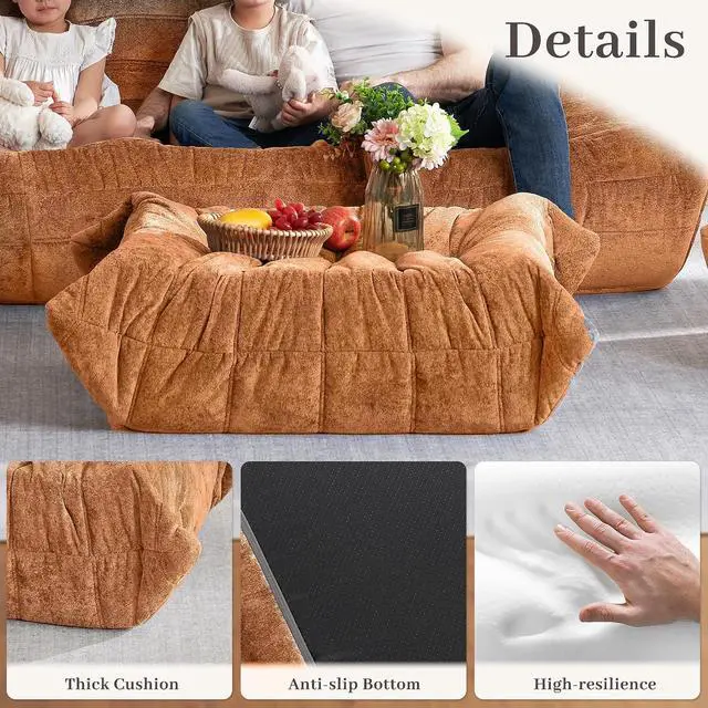 Alt view image 4 of 7 - Bean Bag Ottoman,Foot Rest,Fireside Chair Memory Foam Lazy Bean Bag Sofa for Living Room,Bedroom,Dorm,Office (Ottoman-Brown)