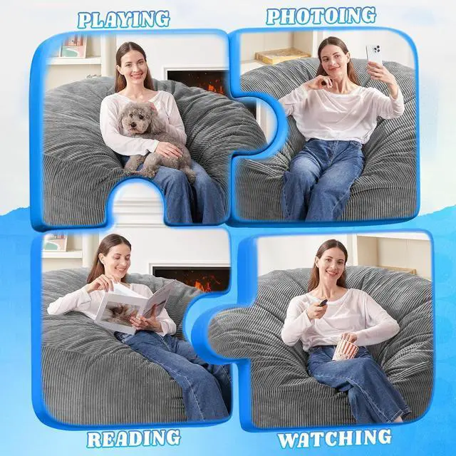 Alt view image 4 of 6 - 6FT Bean Bag Chair,Giant Bean Bag Chairs for Adults,Big Bean Bags with Memory Foam Filled, Large Beanbag Chairs with Soft Corduroy Cover