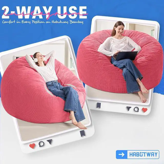 Alt view image 3 of 6 - 6FT Bean Bag Chair,Giant Bean Bag Chairs for Adults,Big Bean Bags with Memory Foam Filled, Large Beanbag Chairs with Soft Corduroy Cover