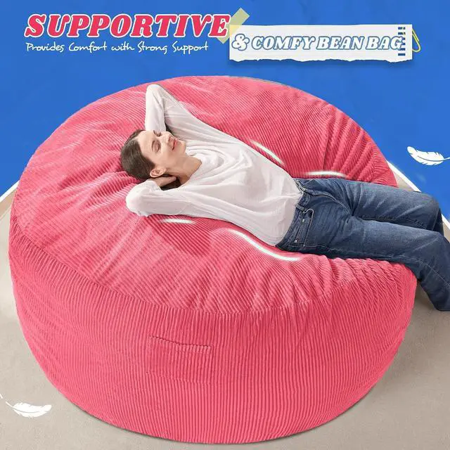 Alt view image 5 of 6 - 6FT Bean Bag Chair,Giant Bean Bag Chairs for Adults,Big Bean Bags with Memory Foam Filled, Large Beanbag Chairs with Soft Corduroy Cover