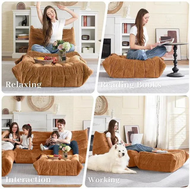 Alt view image 5 of 7 - Bean Bag Ottoman,Foot Rest,Fireside Chair Memory Foam Lazy Bean Bag Sofa for Living Room,Bedroom,Dorm,Office (Ottoman-Brown)