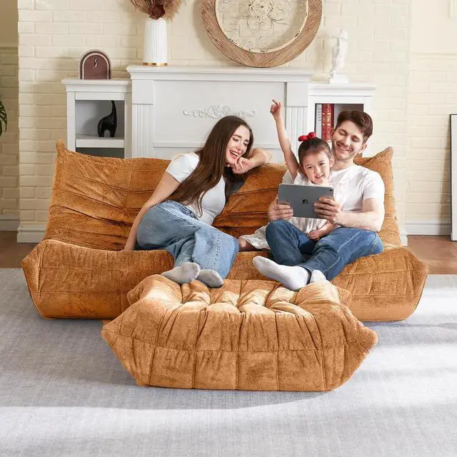 Alt view image 6 of 7 - Bean Bag Ottoman,Foot Rest,Fireside Chair Memory Foam Lazy Bean Bag Sofa for Living Room,Bedroom,Dorm,Office (Ottoman-Brown)