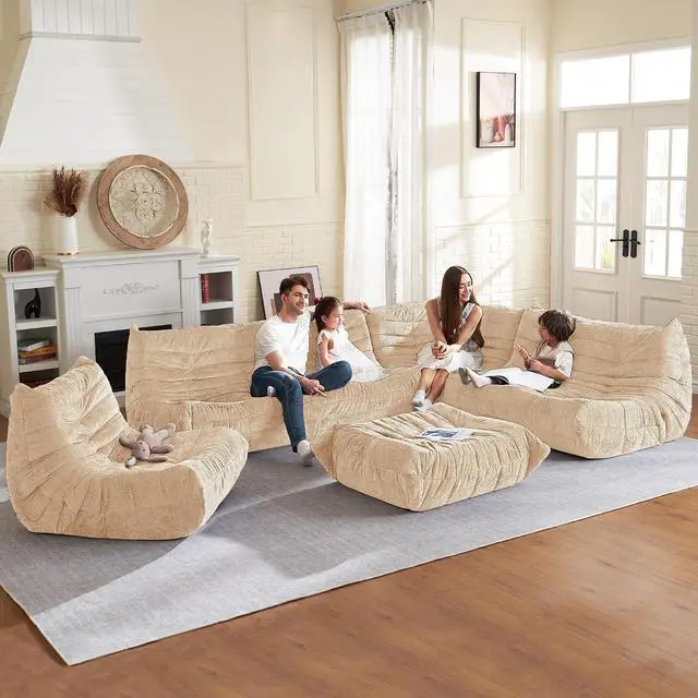 Alt view image 4 of 6 - Bean Bag Chair, Memory Foam Bean Bag Chairs for Adults, Fireside Corner Chair Lazy Floor Corner Sofa for Living Room, Bedroom, Dorm, Office (Khaki)