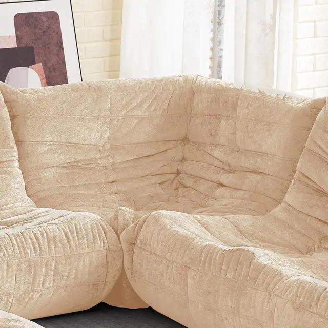 Alt view image 6 of 6 - Bean Bag Chair, Memory Foam Bean Bag Chairs for Adults, Fireside Corner Chair Lazy Floor Corner Sofa for Living Room, Bedroom, Dorm, Office (Khaki)