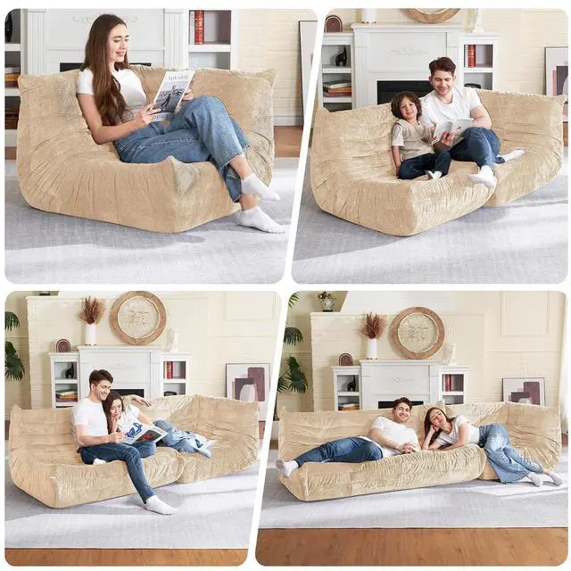 Alt view image 3 of 6 - Bean Bag Chair, Memory Foam Bean Bag Chairs for Adults, Fireside Corner Chair Lazy Floor Corner Sofa for Living Room, Bedroom, Dorm, Office (Khaki)