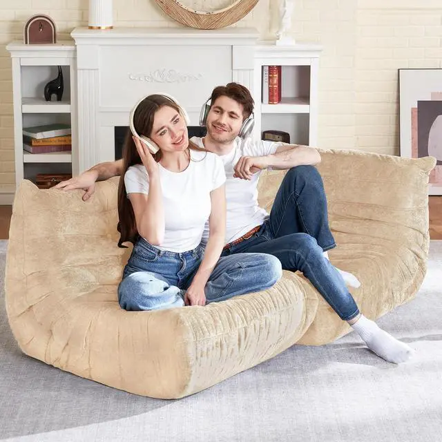 Alt view image 5 of 6 - Bean Bag Chair, Memory Foam Bean Bag Chairs for Adults, Fireside Corner Chair Lazy Floor Corner Sofa for Living Room, Bedroom, Dorm, Office (Khaki)