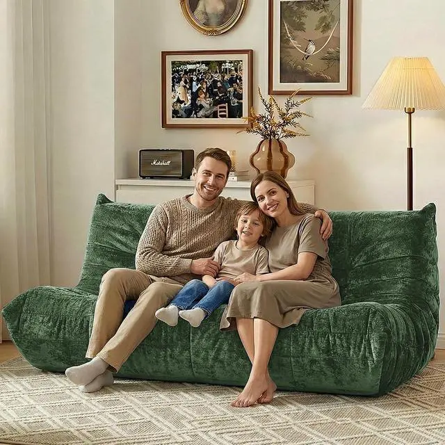 Alt view image 6 of 7 - Bean Bag Chair, Giant Bean Bag Chairs for Adults, 3 Seater Fireside Chair, Lazy Large Floor Bean Bag Sofa for Living Room, Bedroom, Dorm, Office (Green)