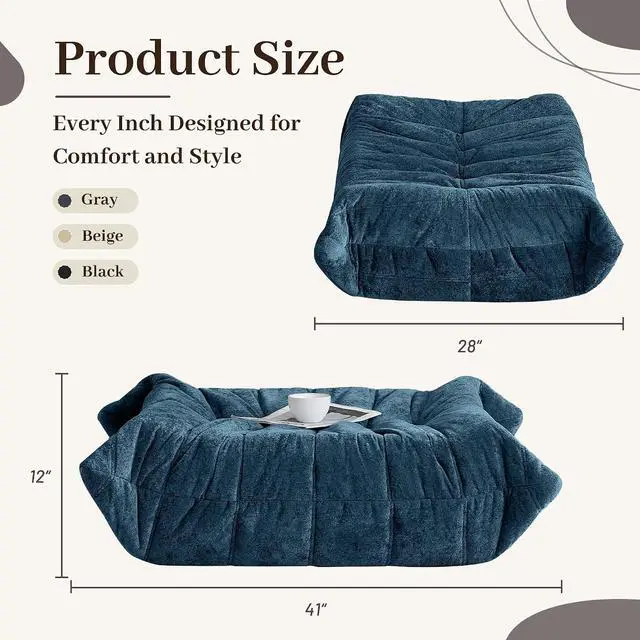 Alt view image 2 of 7 - Bean Bag Ottoman,Foot Rest,Fireside Chair Memory Foam Lazy Bean Bag Sofa for Living Room,Bedroom,Dorm,Office (Ottoman-Navy Blue)