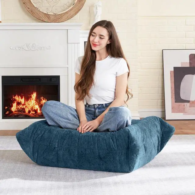 Alt view image 3 of 7 - Bean Bag Ottoman,Foot Rest,Fireside Chair Memory Foam Lazy Bean Bag Sofa for Living Room,Bedroom,Dorm,Office (Ottoman-Navy Blue)