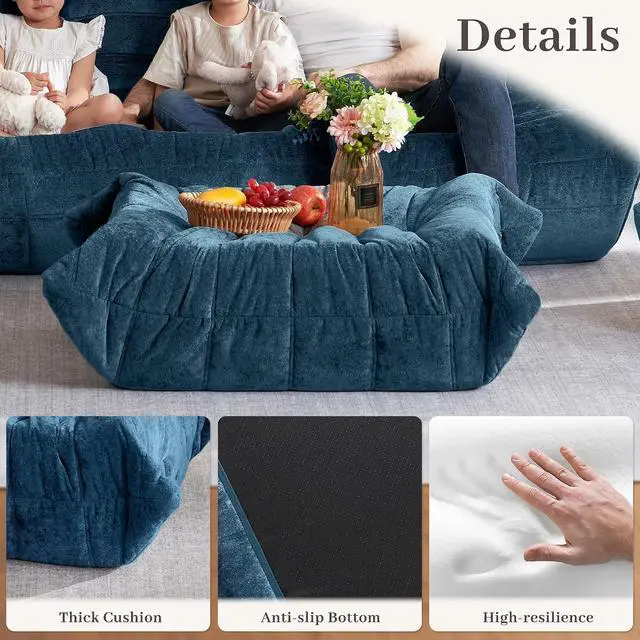 Alt view image 4 of 7 - Bean Bag Ottoman,Foot Rest,Fireside Chair Memory Foam Lazy Bean Bag Sofa for Living Room,Bedroom,Dorm,Office (Ottoman-Navy Blue)